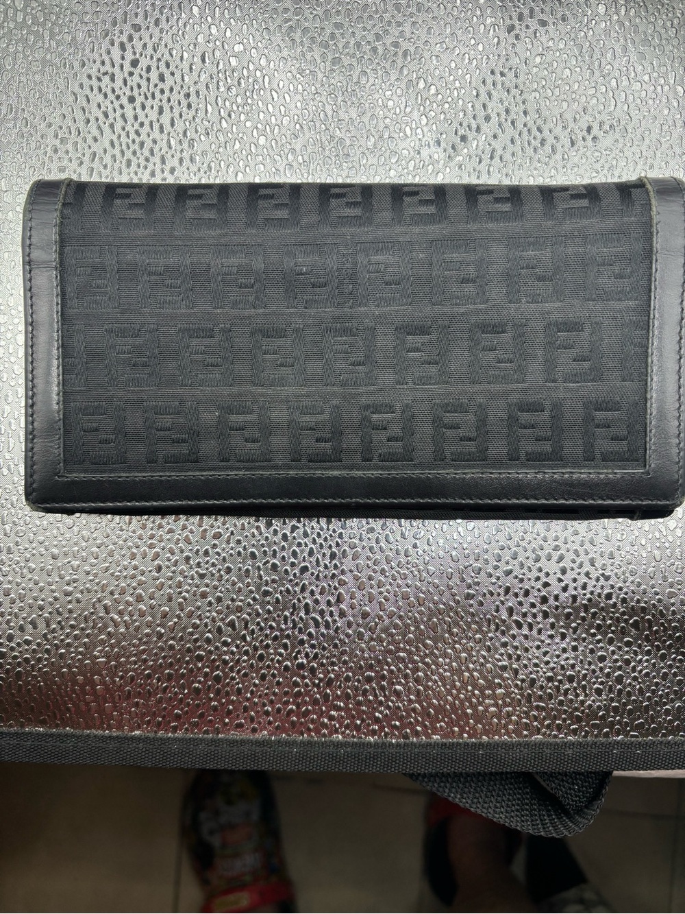 Fendi Black FF Jacquard Continental Wallet with Leather Trim
